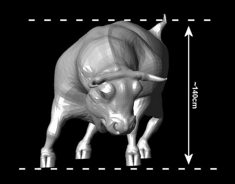 Duża eventowa figura byka 4 Model byka o wysokości około 140 cm na czarnym tle.