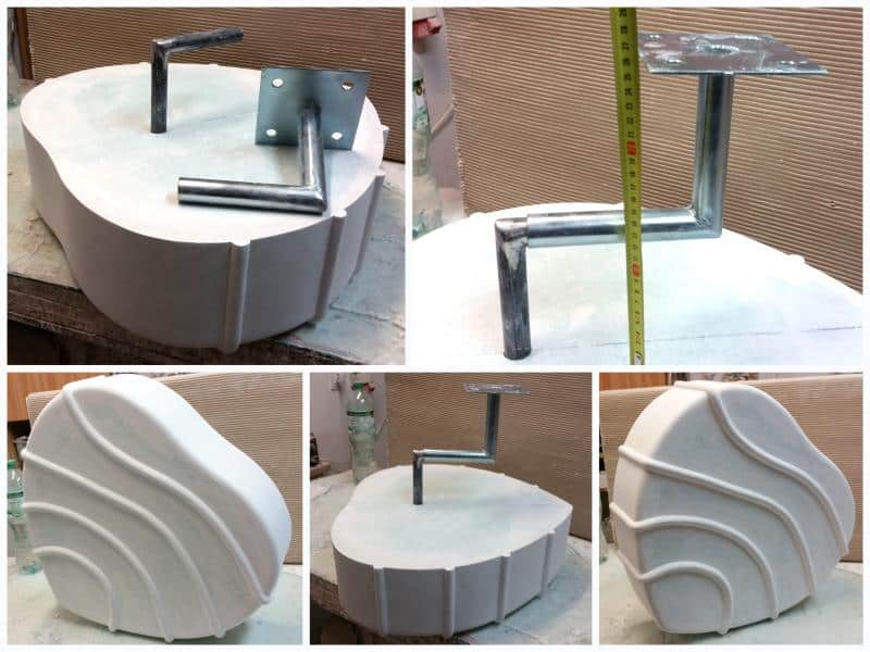 Pralinki 4 Forma do odlewania z metalu oraz różne ujęcia gotowego odlewu z białym wzorem.