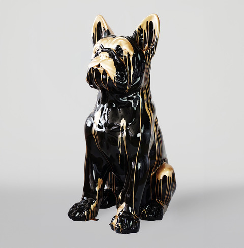 pies Duża figura bulldog francuski „Juki”- czarny/ złoty trash