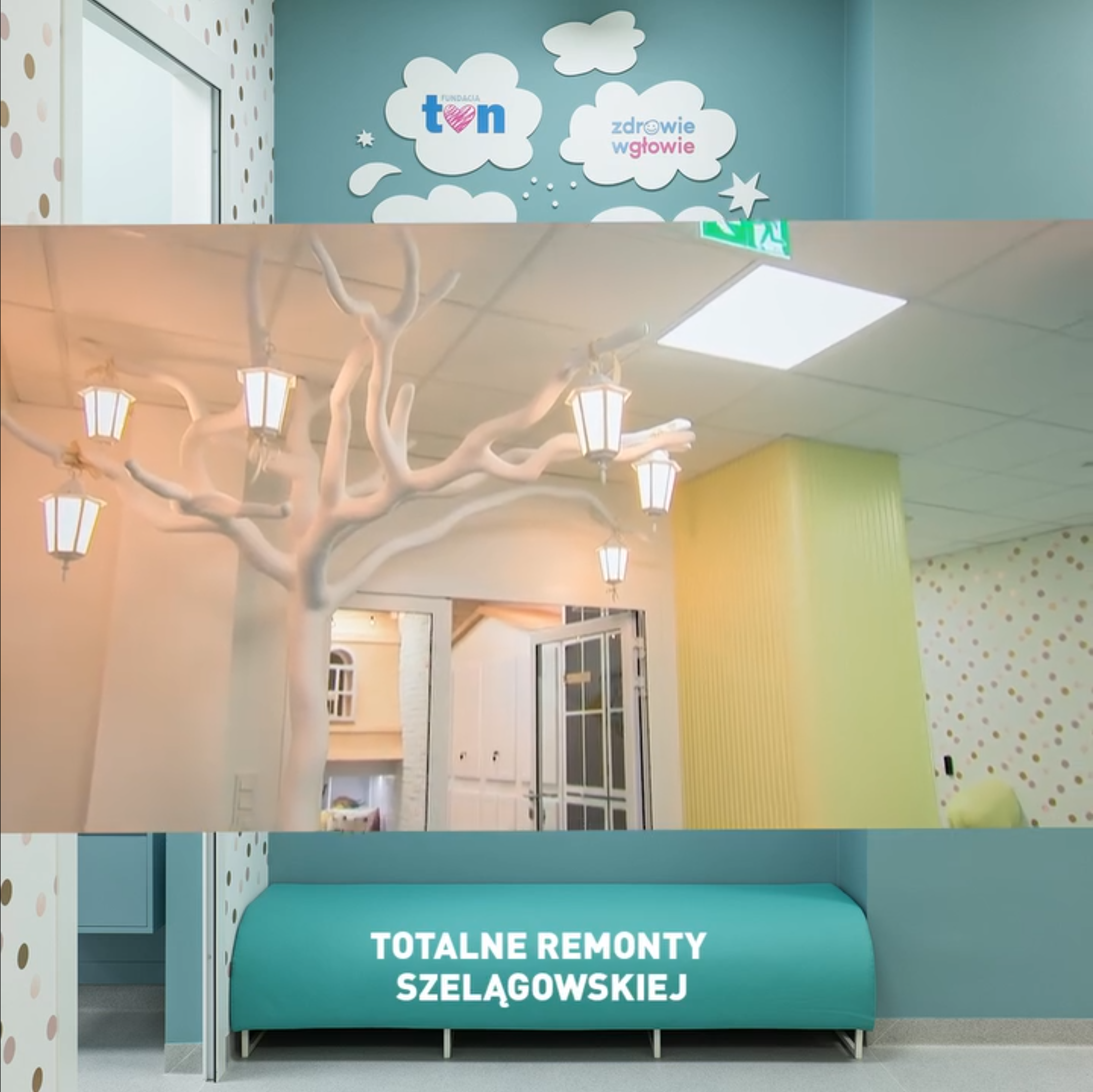 Dwuczęściowe zdjęcie przedstawiające znak Fundacji TVN 