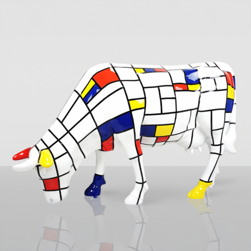 Duża Figura - Krowa Malowana Ręcznie Motyw Mondrian