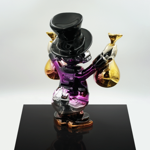 Figura Dekoracyjna - Mini Kaczor Sknerus McKwacz z workami w chromie